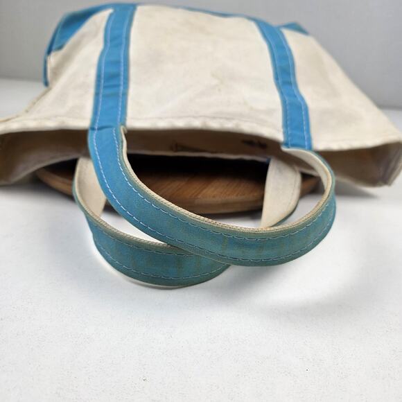 Vtg L.L.Bean Boat and Tote Bag Medium tiffany Blue Trim Canvas Open Top Made USA - Picture 8 of 16
